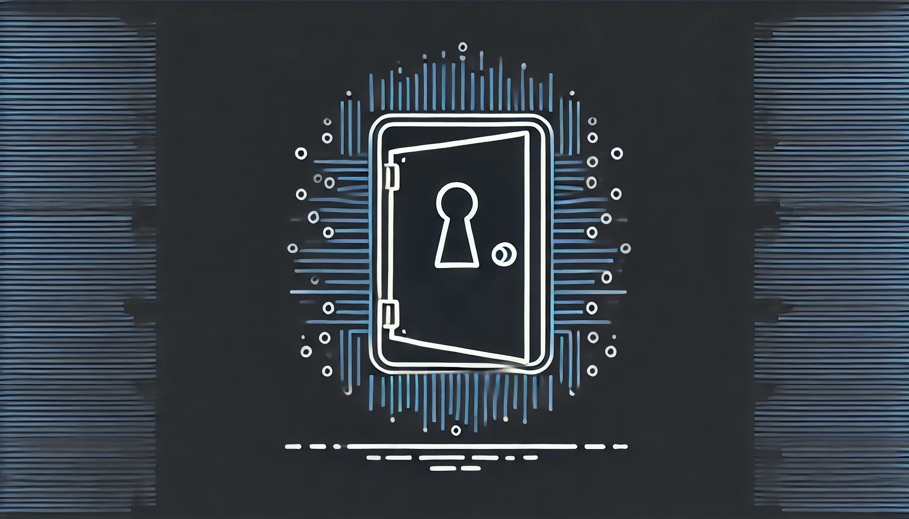 DALL·E 2024-11-17 18.16.48 – Minimalistic horizontal illustration of a backdoor in cybersecurity with a dark background. The concept should include a subtle outline of an ajar doo